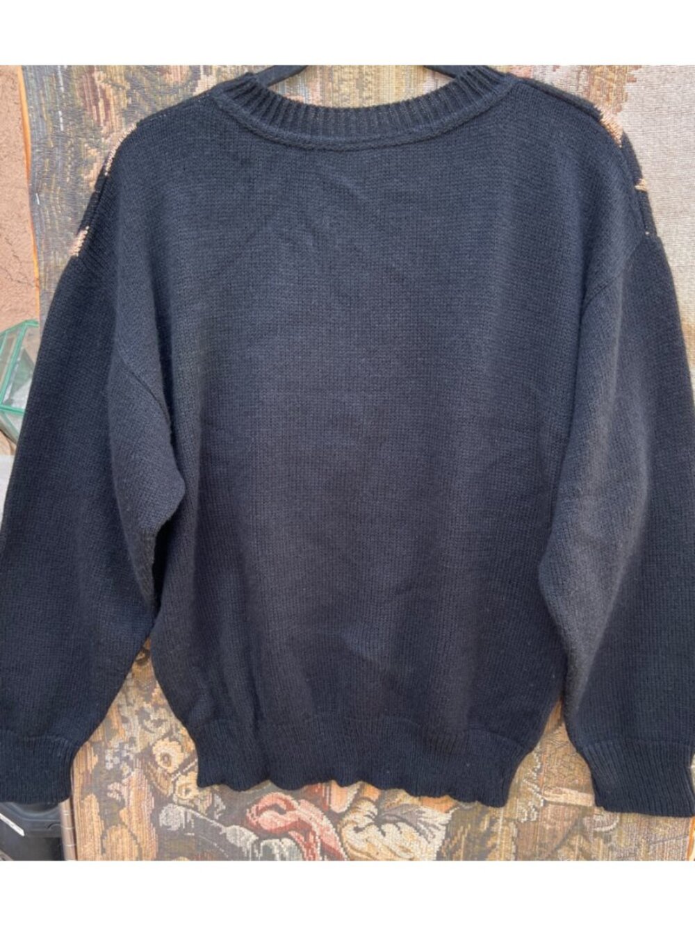 Y2K Madamoiselle Sweater XL Black & Sparkly Gold Baroque Knit VTG 90s Glam Rock - Picture 7 of 10